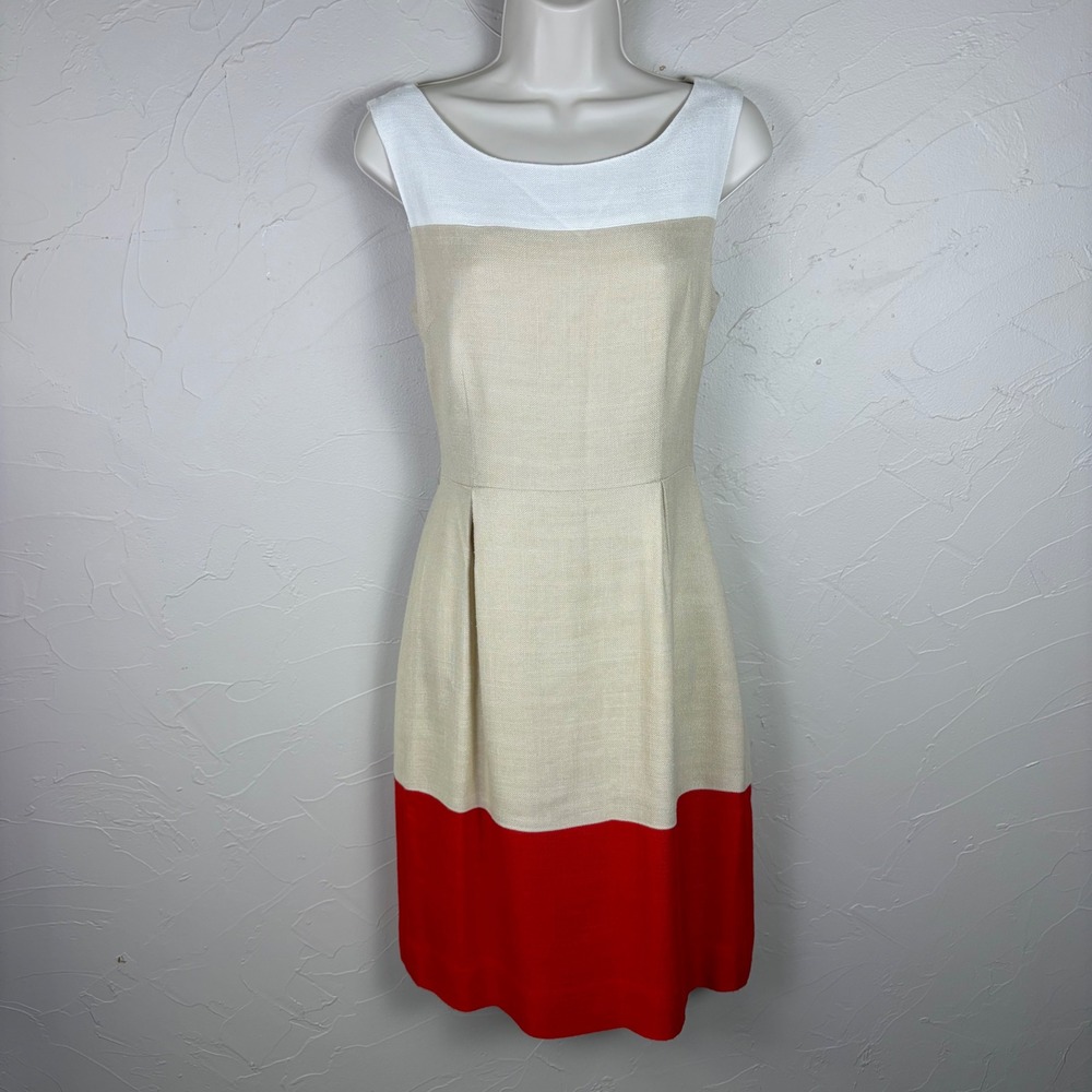 Kate Spade Dress Sheath Sz 8 Tan Red Career Office Quiet Luxury Preppy Tailored
